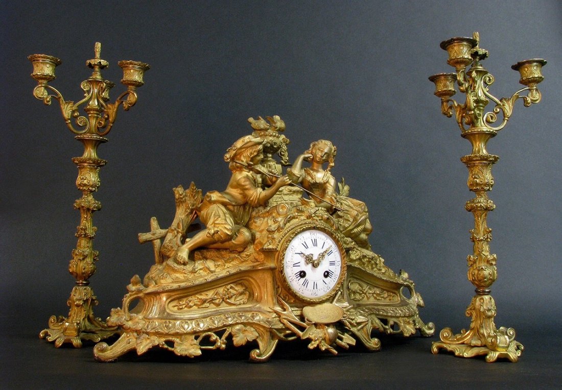 19TH CENTURY GILT FRENCH CLOCK SET (1 of 6)
