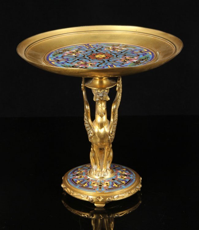 FRENCH CHAMPLEVE ENAMEL TAZZA SIGNED F. BARBEDIENNE (1 of 4)