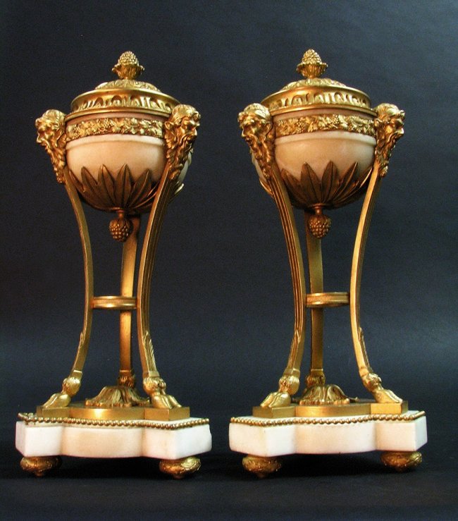 A PAIR OF 19TH CENTURY DORE BRONZE AND MARBLE CASSOLETS (1 of 5)