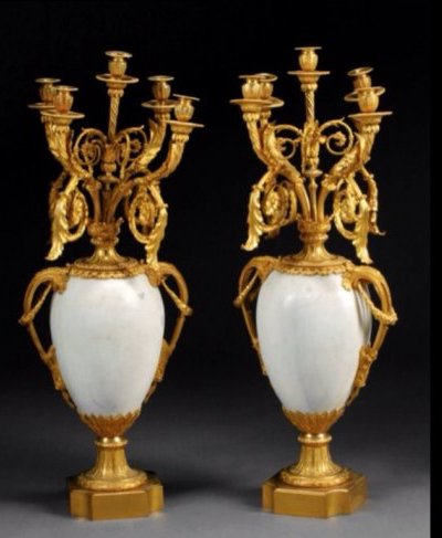 LARGE PAIR OF 19TH C  ORMOLU MOUNTED MARBLE CANDELABRA (1 of 1)