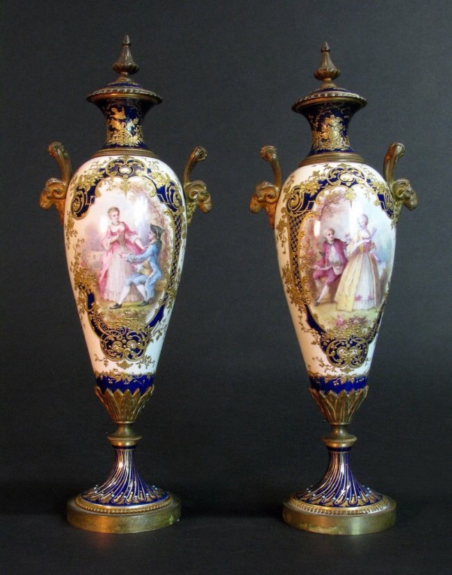 PAIR OF 19TH CENTURY ORMOLU MOUNTED SEVRES VASES (1 of 3)