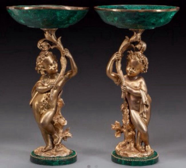 19TH CENTURY MALACHITE AND ORMOLU TAZZAS (1 of 3)