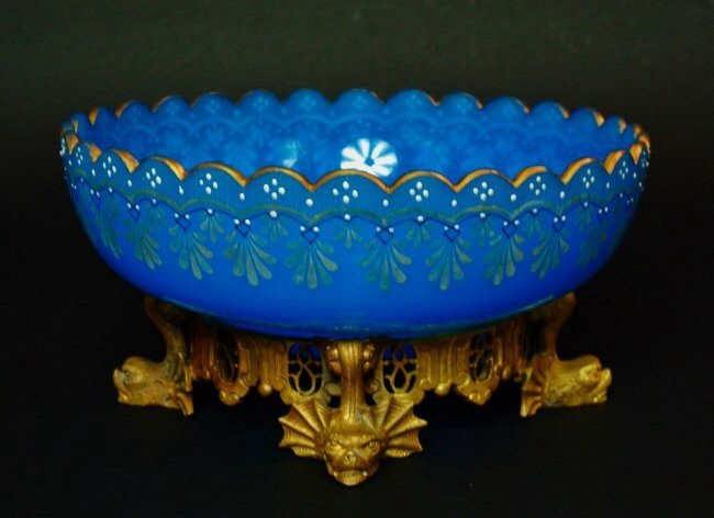 19TH CENTURY BACCARAT OPALINE GLASS AND ORMOLU BOWL: 9" D., 4" H. In excellent condition. Estimate $1.000-1.200