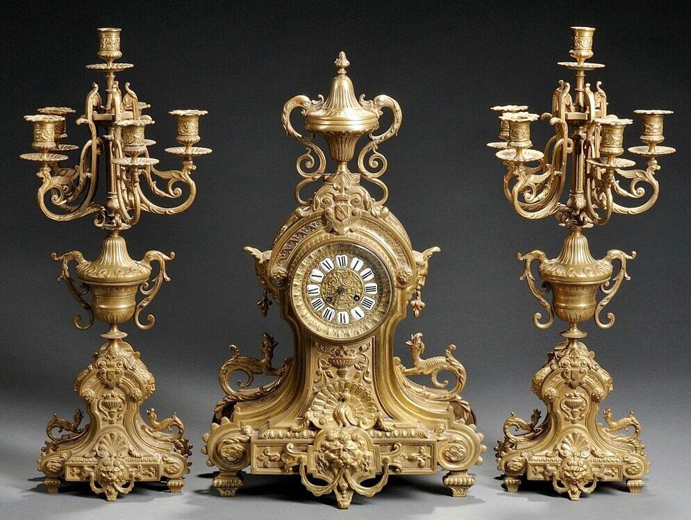 A 19TH CENTURY DORE BRONZE CLOCK SET (1 of 1)