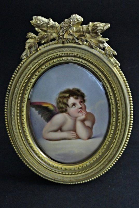 19TH CENTURY PORCELAIN PLAQUE WITH A GILT BRONZE. FRAME (1 of 3)