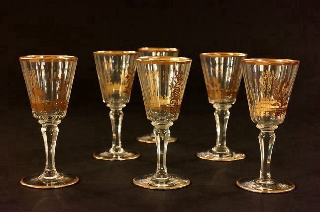 A SET OF 6 RUSSIAN POTEMKIN EMPERIAL GLASS CORDIALS (1 of 3)