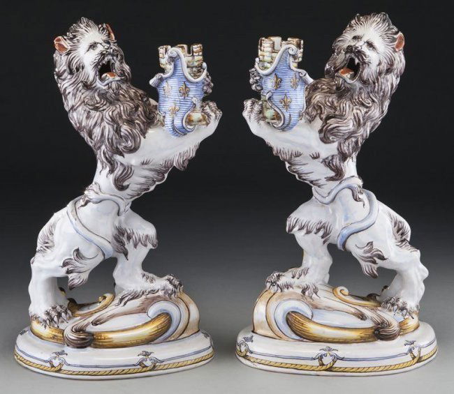 PAIR EMILLE GALLE FAIENCE CANDLE HOLDERS (1 of 3)