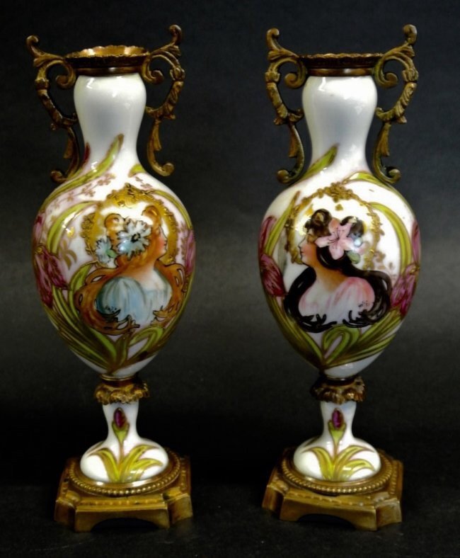 PAIR OF ART NOUVEAU SEVRES PORCELAIN VASES (1 of 3)