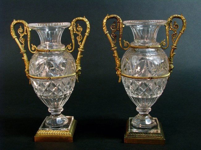 A PAIR OF IMPERIAL RUSSIAN CRYSTAL AND ORMOLU VASES (1 of 5)