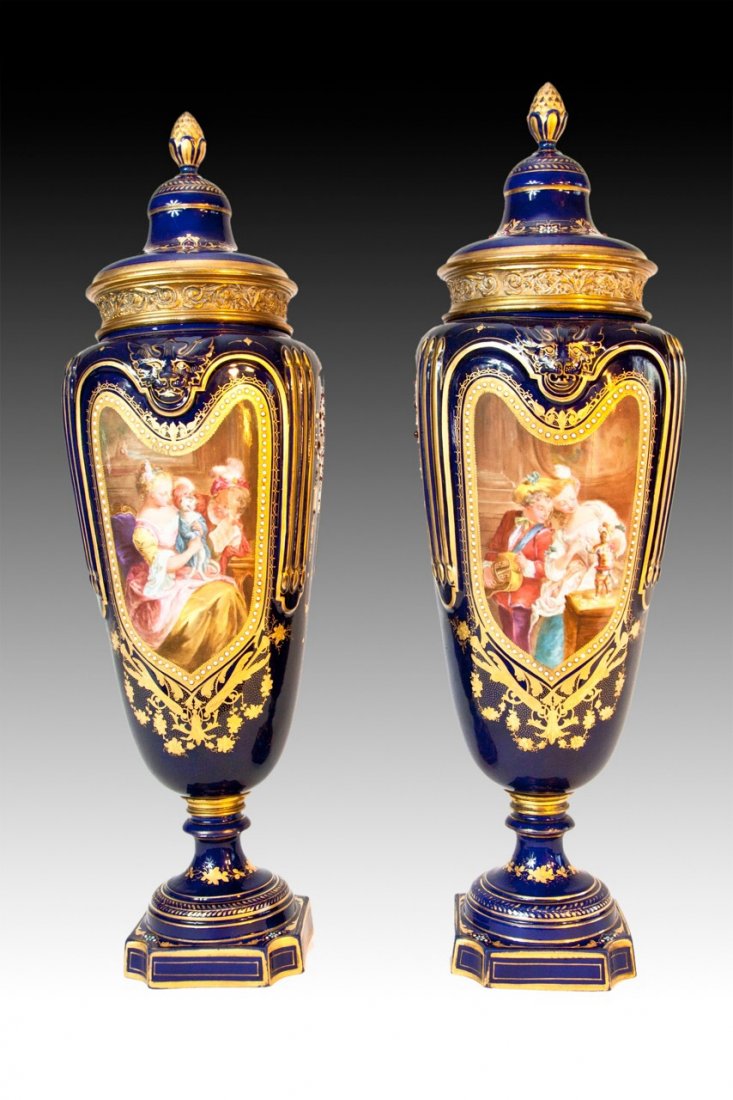 A PAIR OF 19TH CENTURY JEWELED SEVRES VASES (1 of 5)