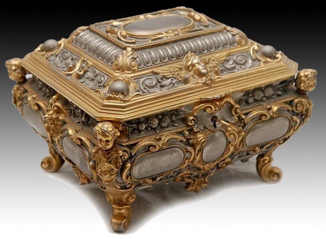 19TH CENTURY SILVERED AND GILT BRONZE JEWELRY BOX (1 of 3)