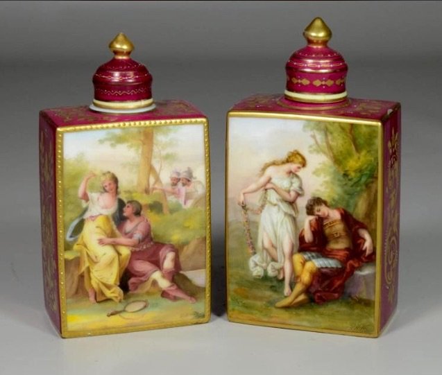 PAIR OF 19TH ROYAL VIENNA TEA CADDIES (1 of 3)