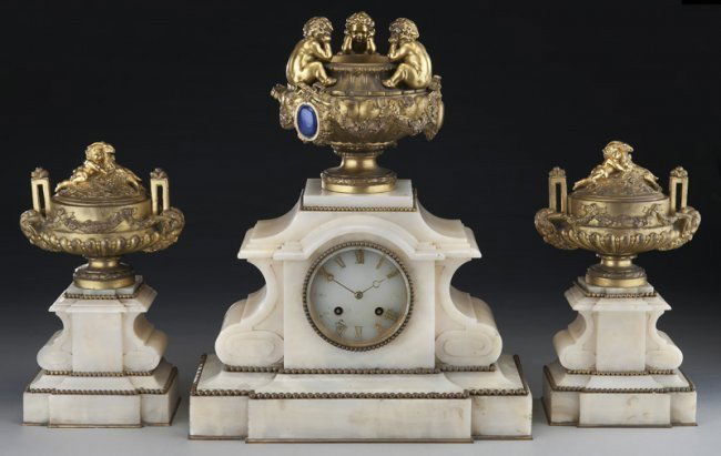 19TH CENTURY GILT BRONZE AND ONYX CLOCK SET (1 of 3)