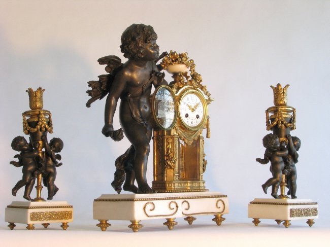 19TH CENTURY GILT AND PATINATED CLOCK SET (1 of 1)