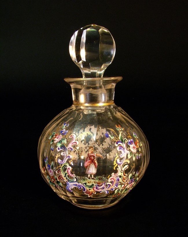 19TH CENTURY ENAMELLED LOBMEYR PERFUME BOTTLE (1 of 5)