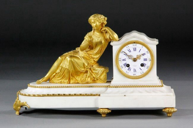 19TH CENTURY GILT BRONZE AND WHITE MARBLE CLOCK (1 of 2)