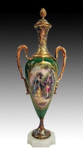 19TH CENTURY SEVRES PORCELAIN AND CHAMPLEVE ENAMEL VASE (1 of 3)
