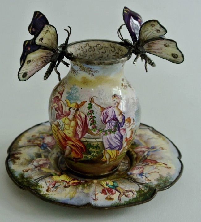VIENNESE ENAMEL AND SILVER VASE AND PLATE (1 of 4)