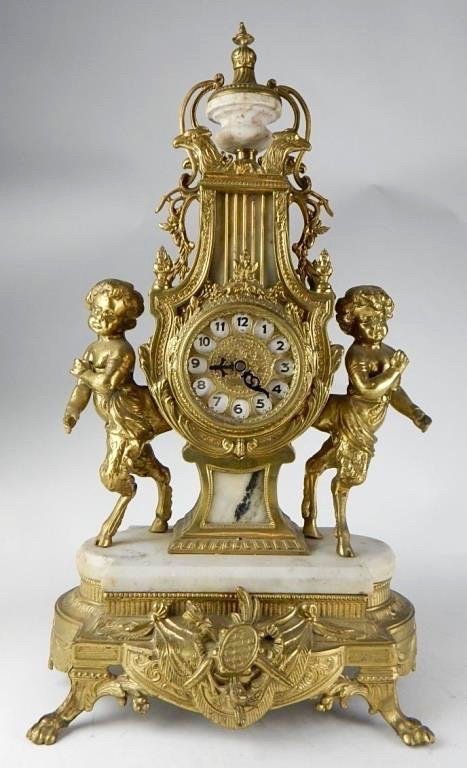 ITALIAN GILT BRONZE AND MARBLE CLOCK (1 of 3)