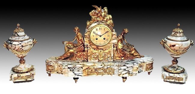 A LARGE 19TH CENTURY ORMOLU AND MARBLE CLOCK SET (1 of 1)