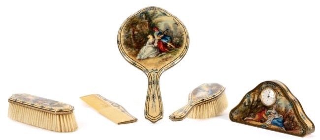 FRENCH ENAMELLED VANITY SET CIRCA 1900 (1 of 5)