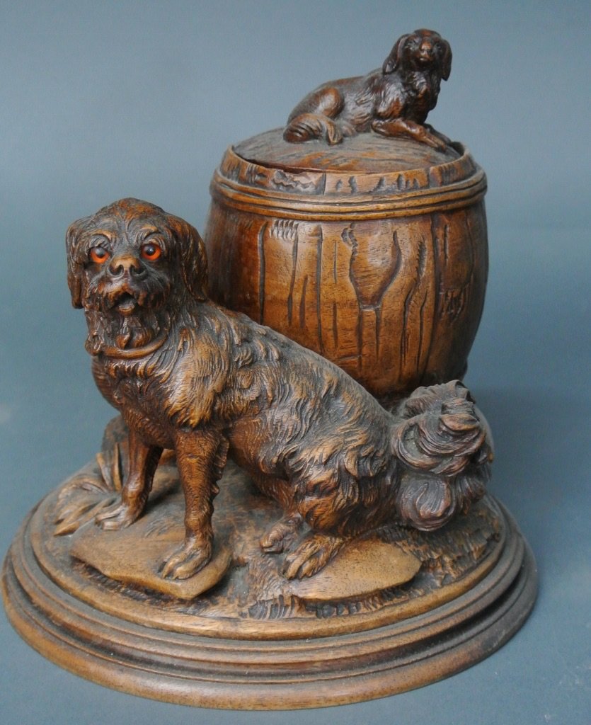 GERMAN CARVED WOOD CIGAR BOX: 9" High. Estimate $300-400
