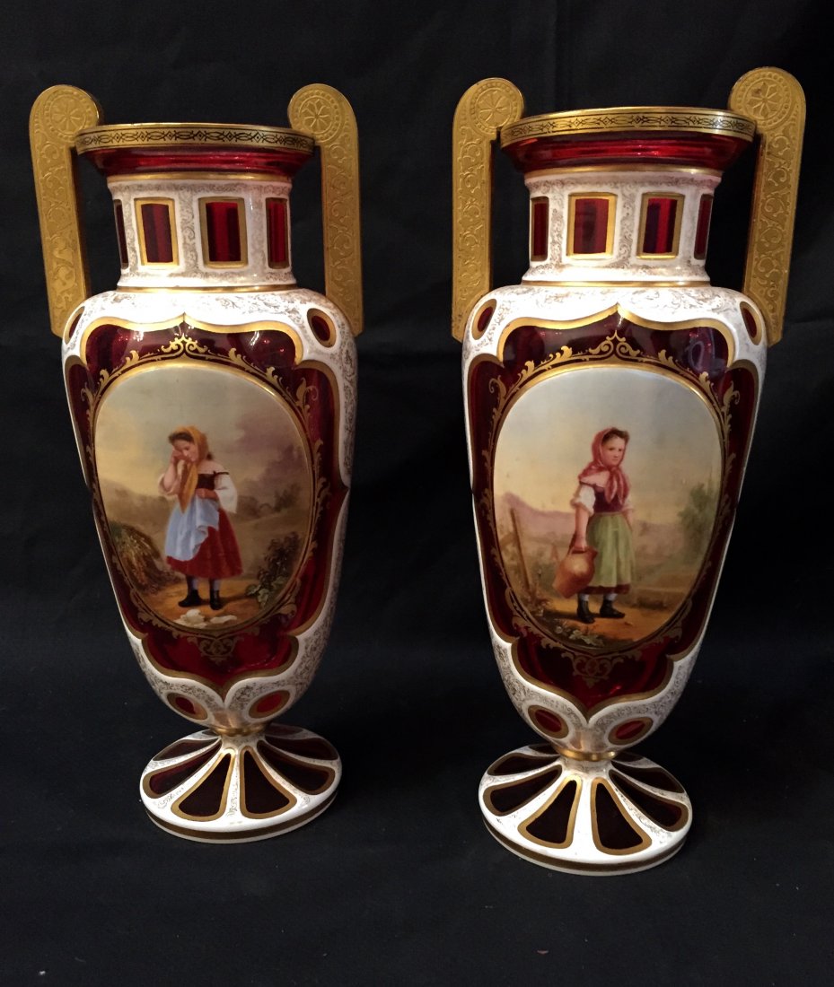 A PAIR OF 19TH CENTURY BOHEMIAN GLASS VASES (1 of 4)