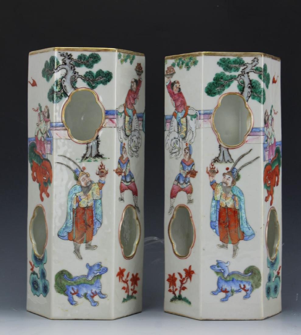 Chinese pair of famille rose porcelain hat stand in (1 of 7)