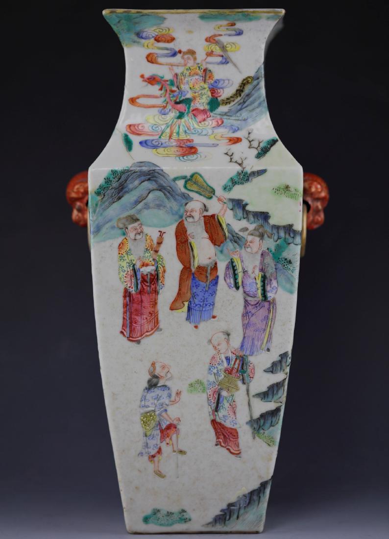 Chinese famille rose porcelain square vase: H: 12 W: 5 inches