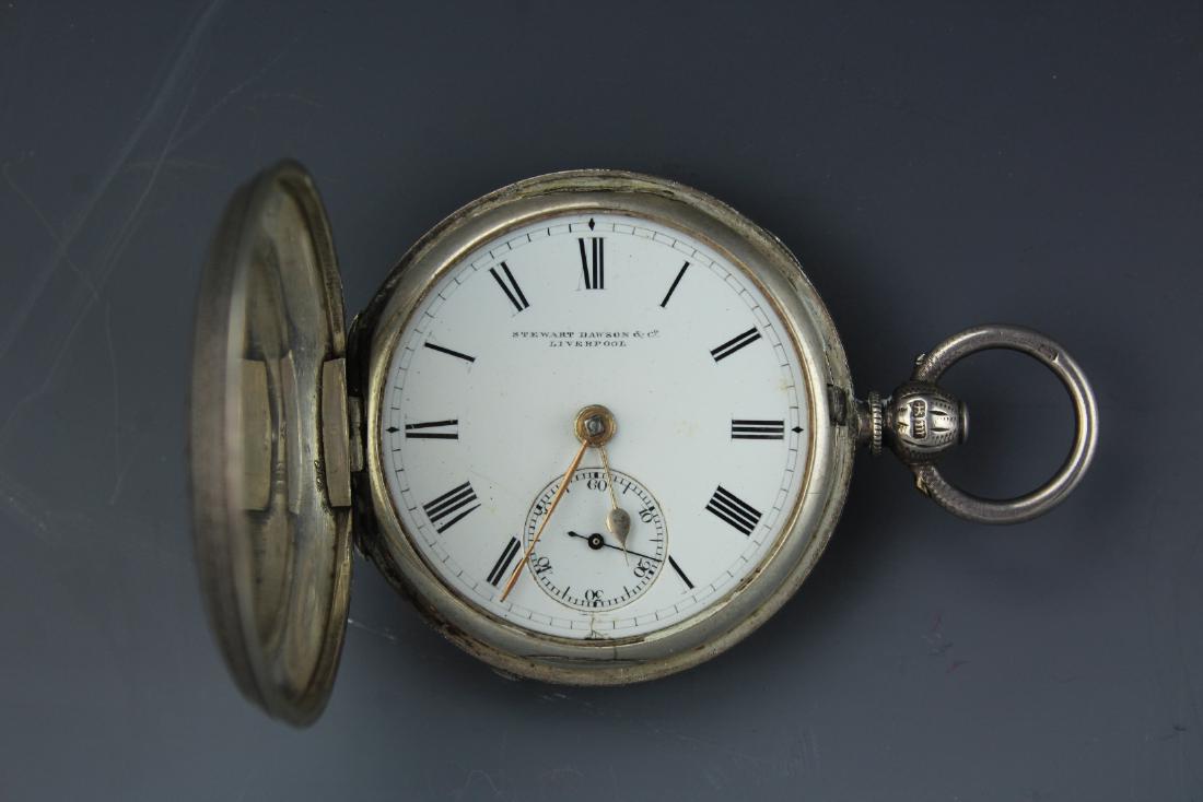 Vintage sterling silver hunter pocket watch by Stewart (1 of 6)