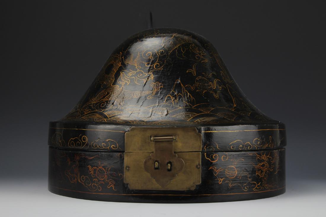 A Court Official Lacquer Hat Box with Brass Hinge (1 of 9)