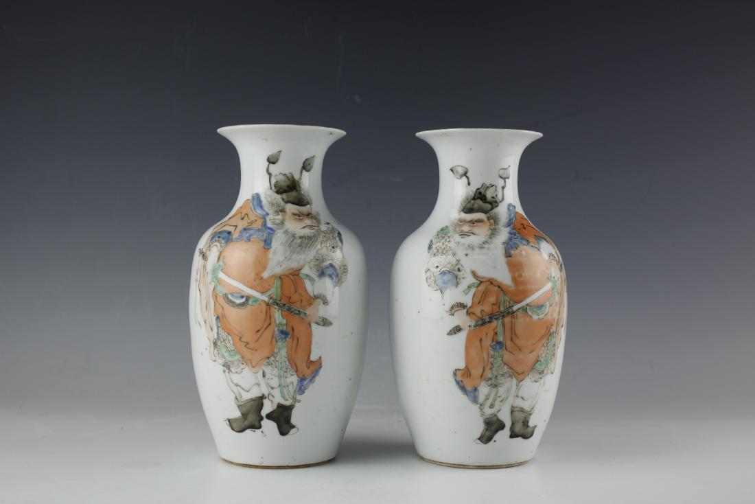 A Pair of Famille Rose Zhong Kui and Poetry Vases (1 of 10)