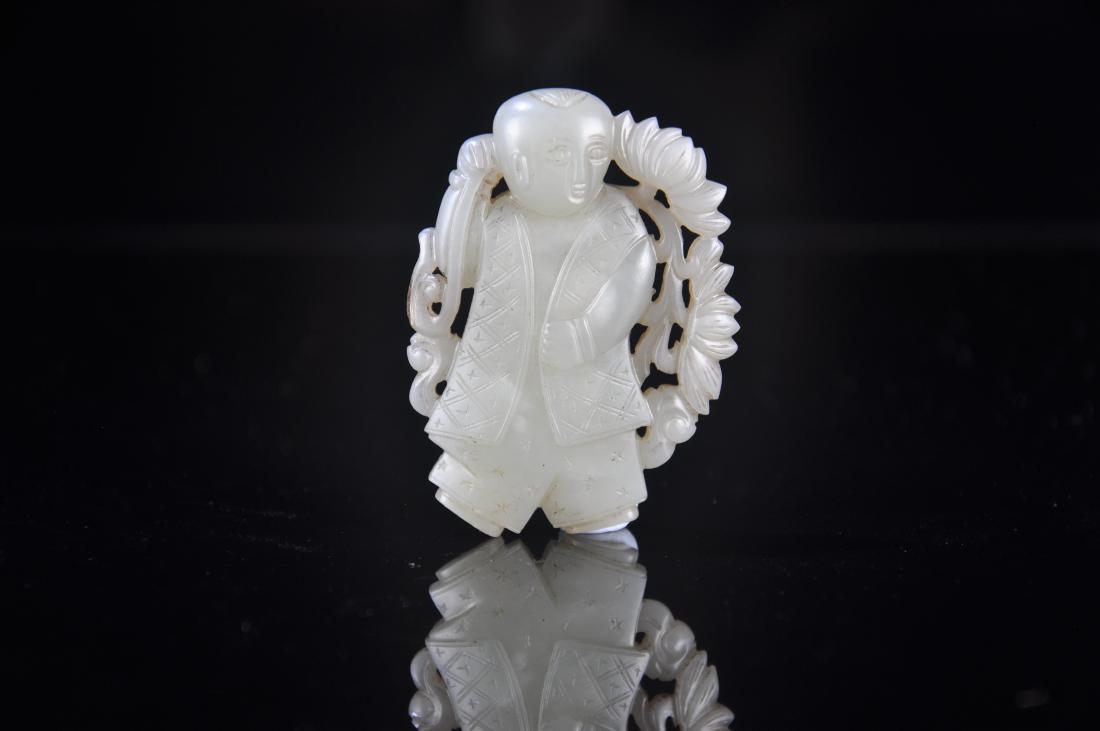 Carved Hetian White Jade Pendant of Child and Lotus (1 of 4)