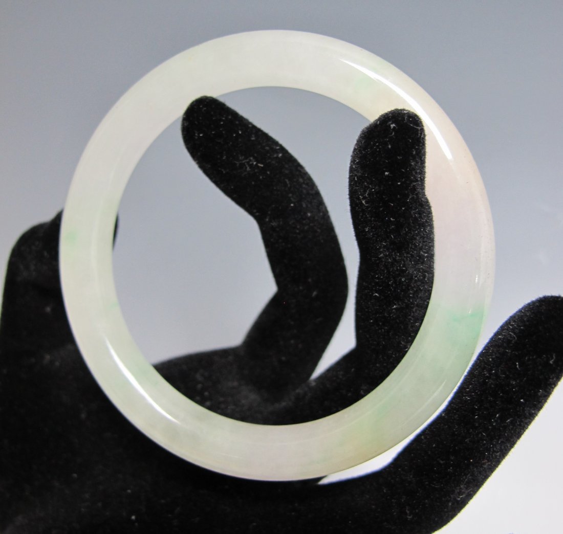 A Chinese White Green Jadeite Bangle (1 of 6)