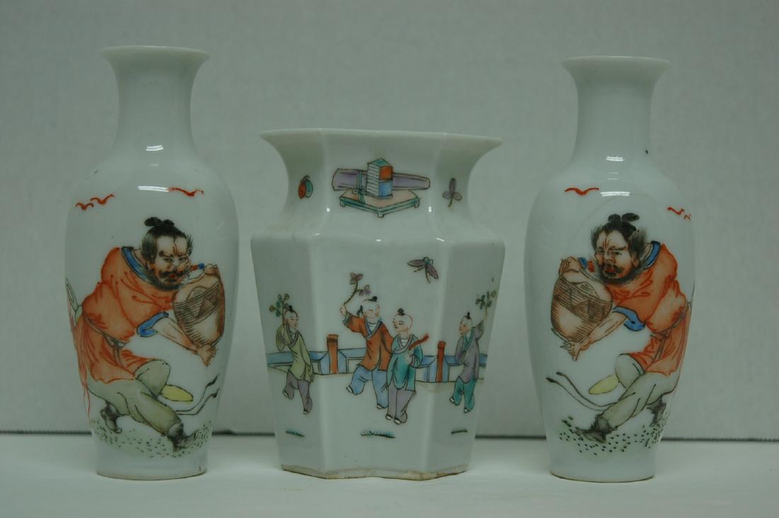 A Set of 3 Famille Rose Figural Vases Qing Dynasty (1 of 10)
