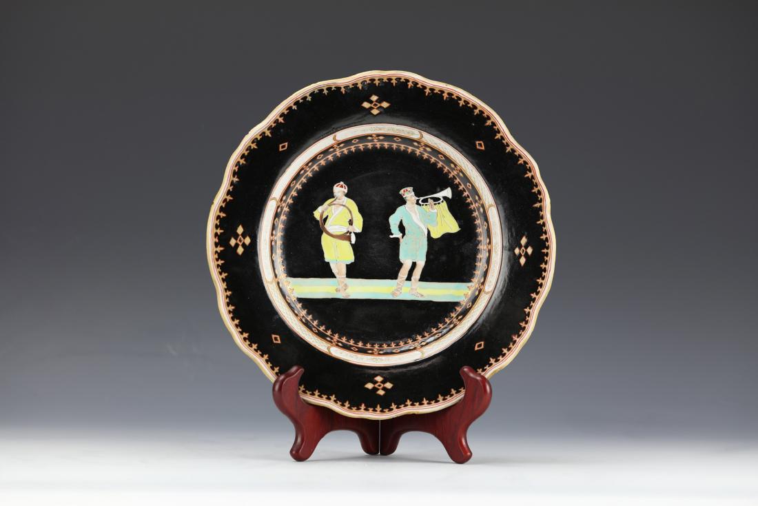 A Rare Black Ground "Trumpet" Plate Qianlong Period (1 of 8)