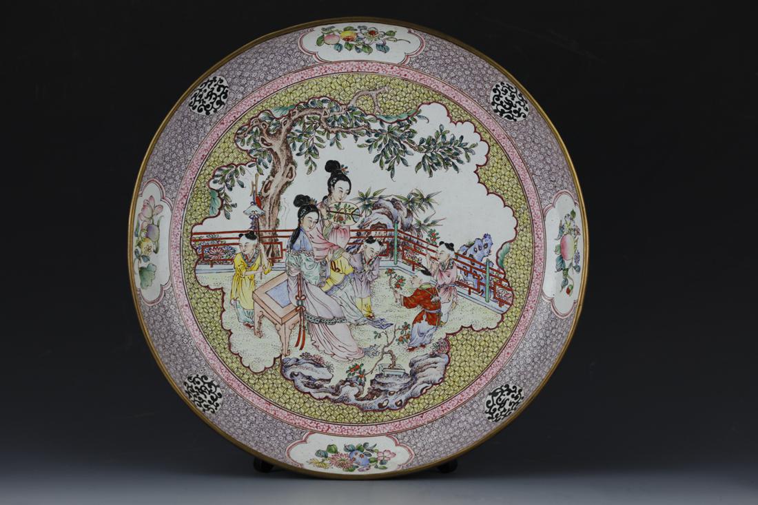 Chinese Cloisonne Plate with Ladies and Child Yongzheng (1 of 9)