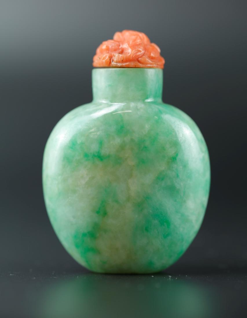 Jadite snuffle bottle with Red Coral Stopper from Qing (1 of 8)
