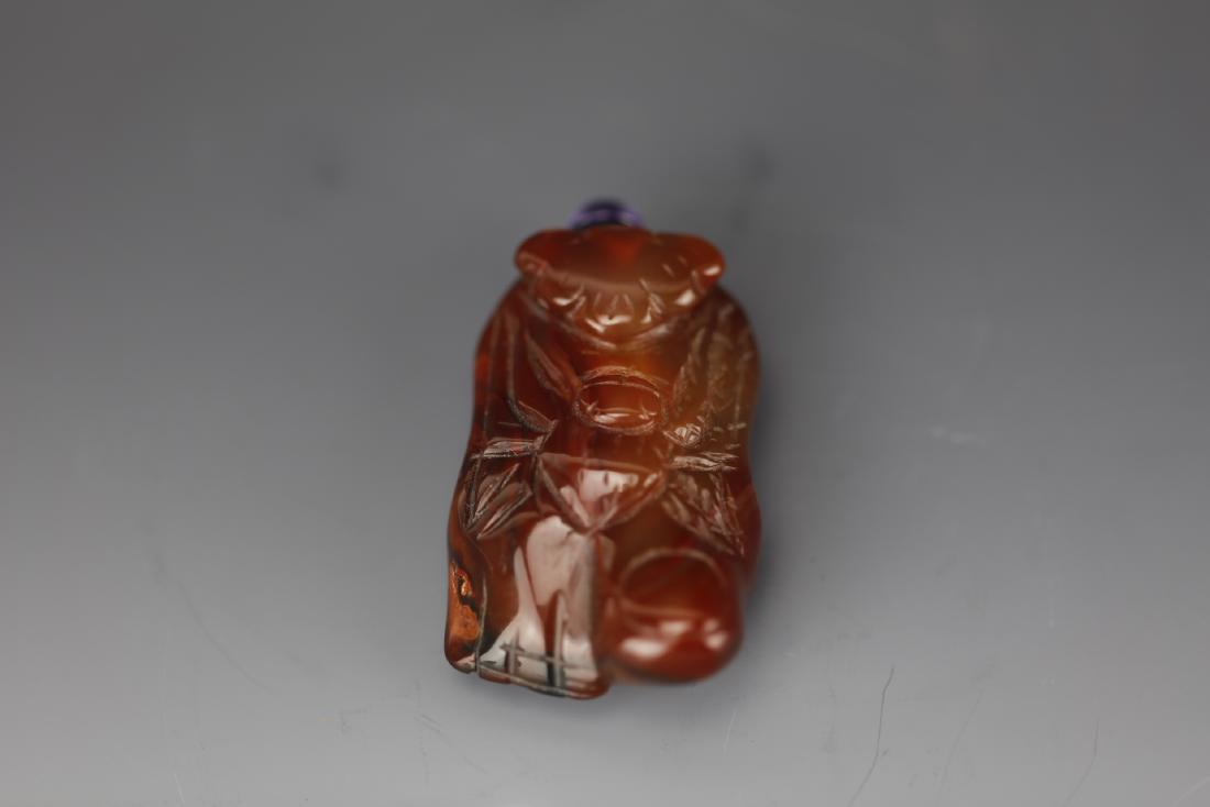 Agate Snuffle Bottle Carved with Auspicious Foot, Bat (1 of 8)