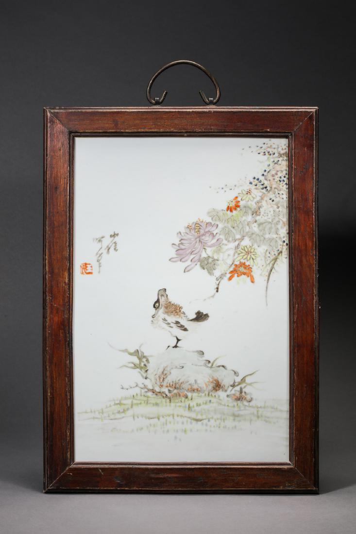 Qianjiangcai Color Floral Bird Porcelain Plaque Wang: Qianjiangcai Color Floral Bird Porcelain Plaque Wang ShaoWei H: 17" IN. (43CM) W: 12" IN. (31CM)