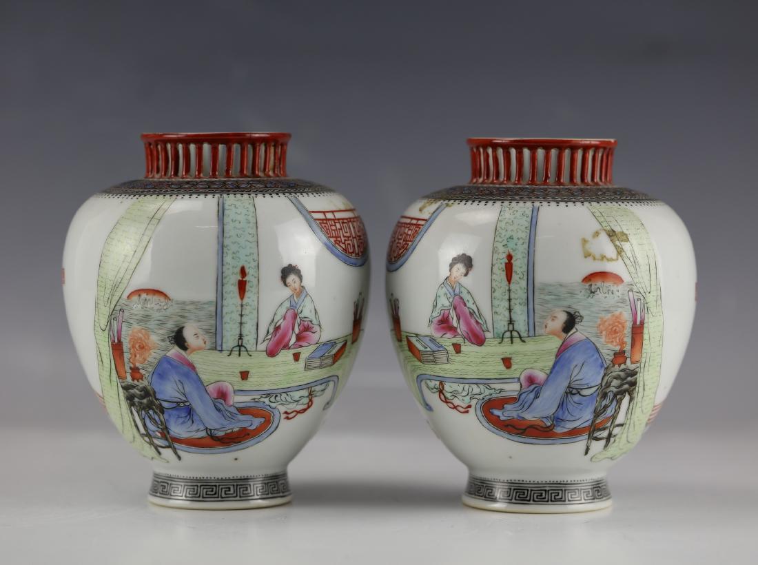 A Pair of Famille Rose Figural Porcelain Small Jar (1 of 9)