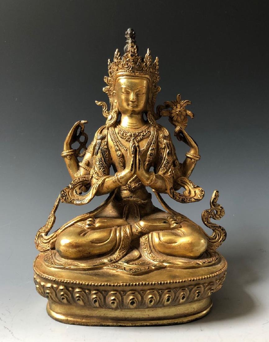 CHINESE ANTIQUE GILT BRONZE BUDDHA (1 of 6)