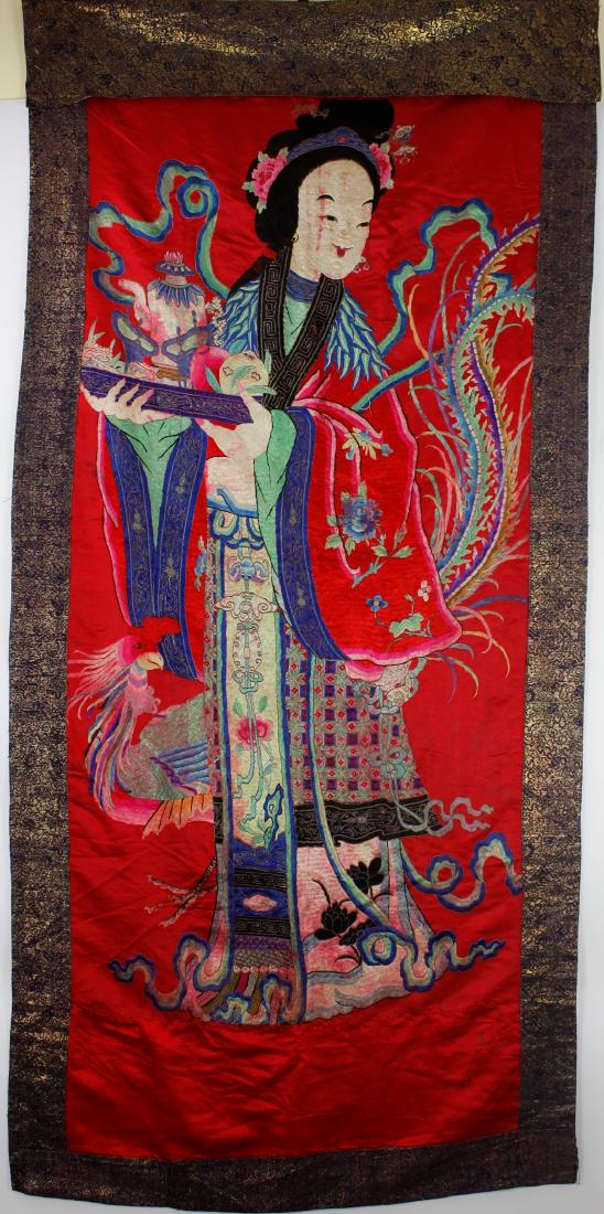 A Red Ground Chinese Embroidery of Ma Gu Xian Shou (1 of 9)