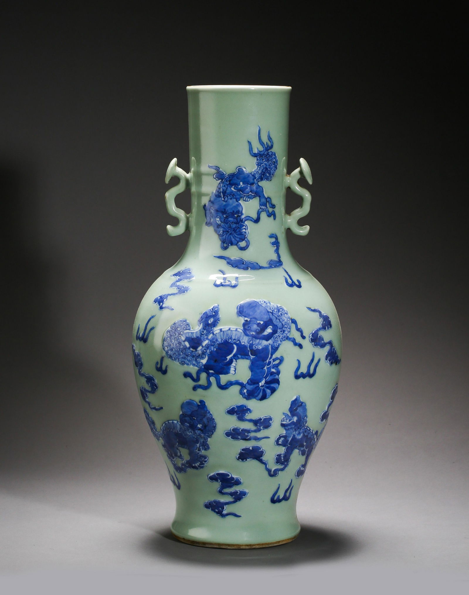 A Chinese Celadon Ground Blue Foo Dogs Porcelain Vase (1 of 6)