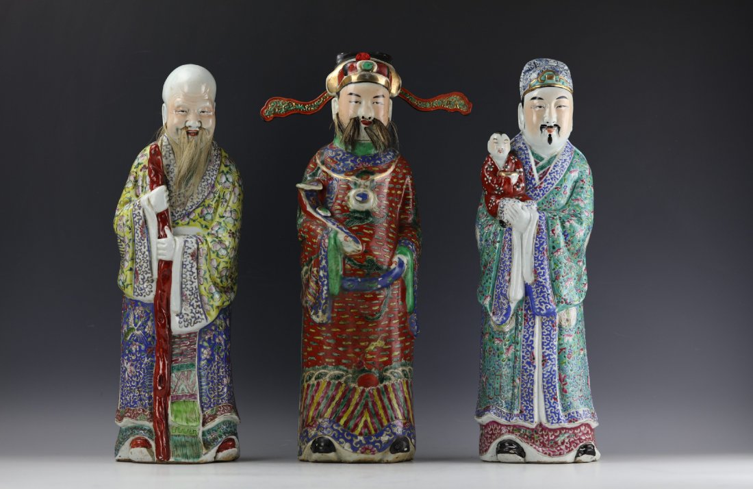 Three Chinese Figural Porcelain Statue Fu Lu Shou (1 of 13)