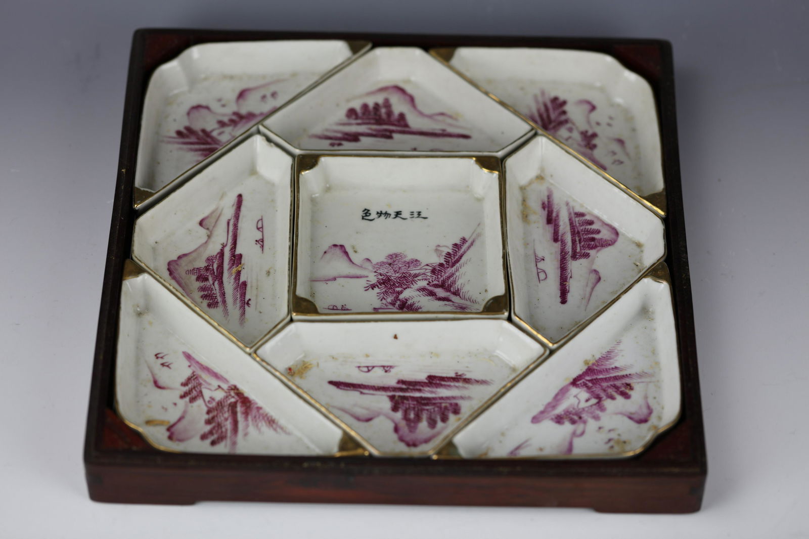 A Chinese Export Famille Rose  Sweetmeat Set in Fitted (1 of 8)