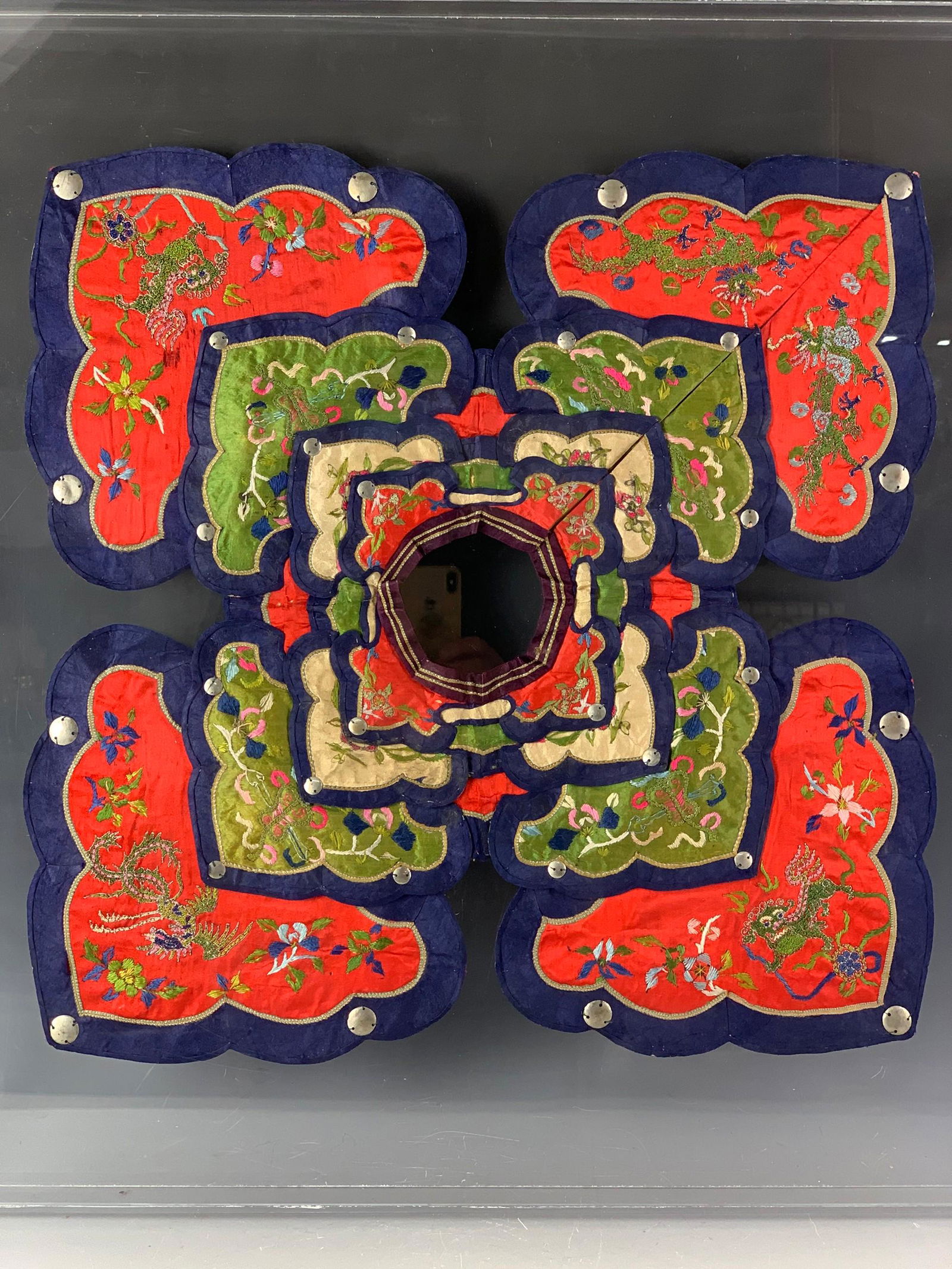 A Chinese Antique Traditional Embroidery Textile: A Chinese Antique Traditional Embroidery Textile with frame,Size 26 in. x26 in.Exhibited: preview from March 1st to 5th from 1:00 PM TO 5:00 PM Eastern Time Location: 15229 Display Court Rockville MD