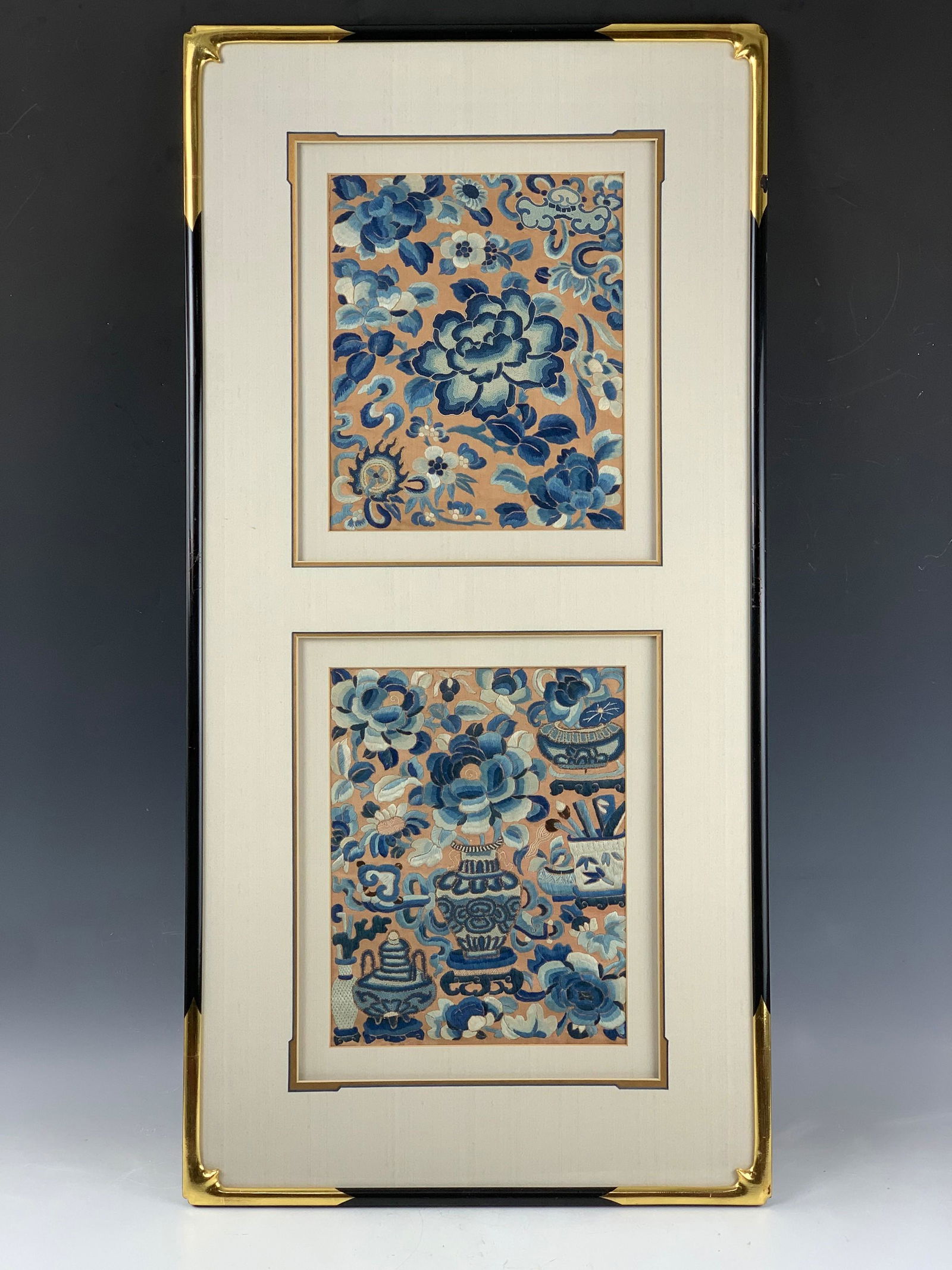 Framed Antique Chinese Two Embroidered Textile (1 of 7)