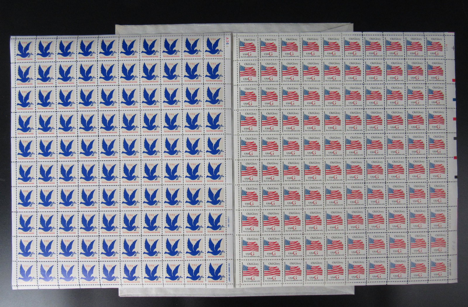 2 Sheets of USA G Rate Stamps Old Glory and Dove: 2 Sheets of USA G Rate Stamps Old Glory and Dove.