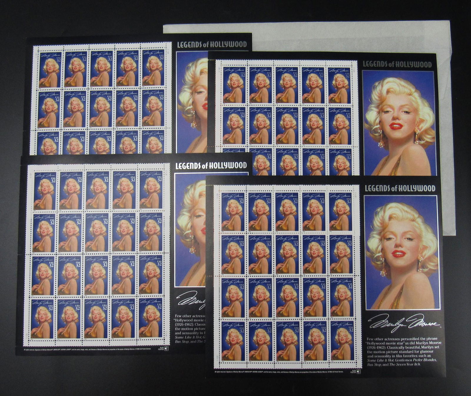 4 Sheets of Marilyn Monroe Legends of Hollywood 32c (1 of 2)